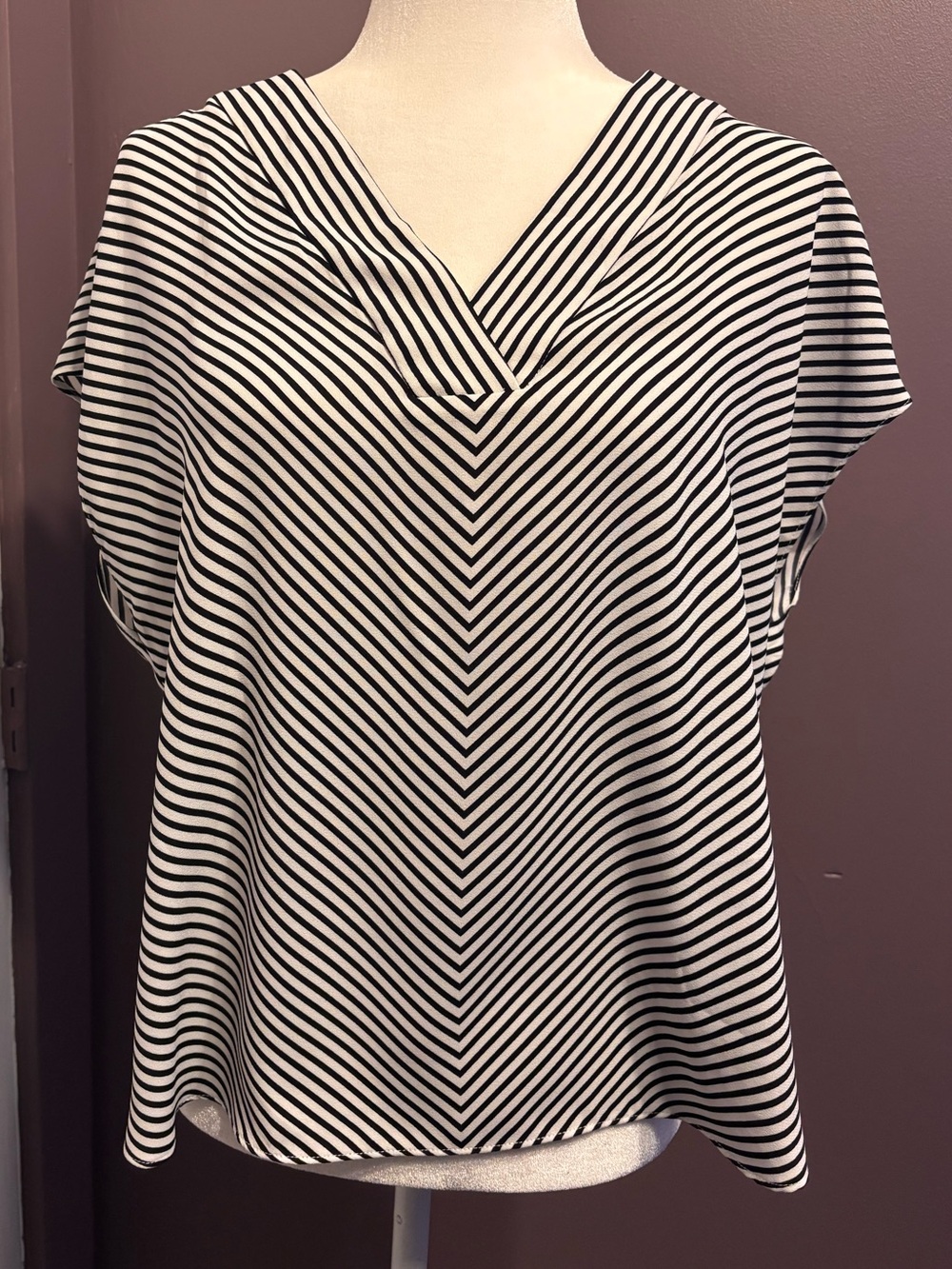 Apt. 9 Black & White Striped V-Neck Blouse